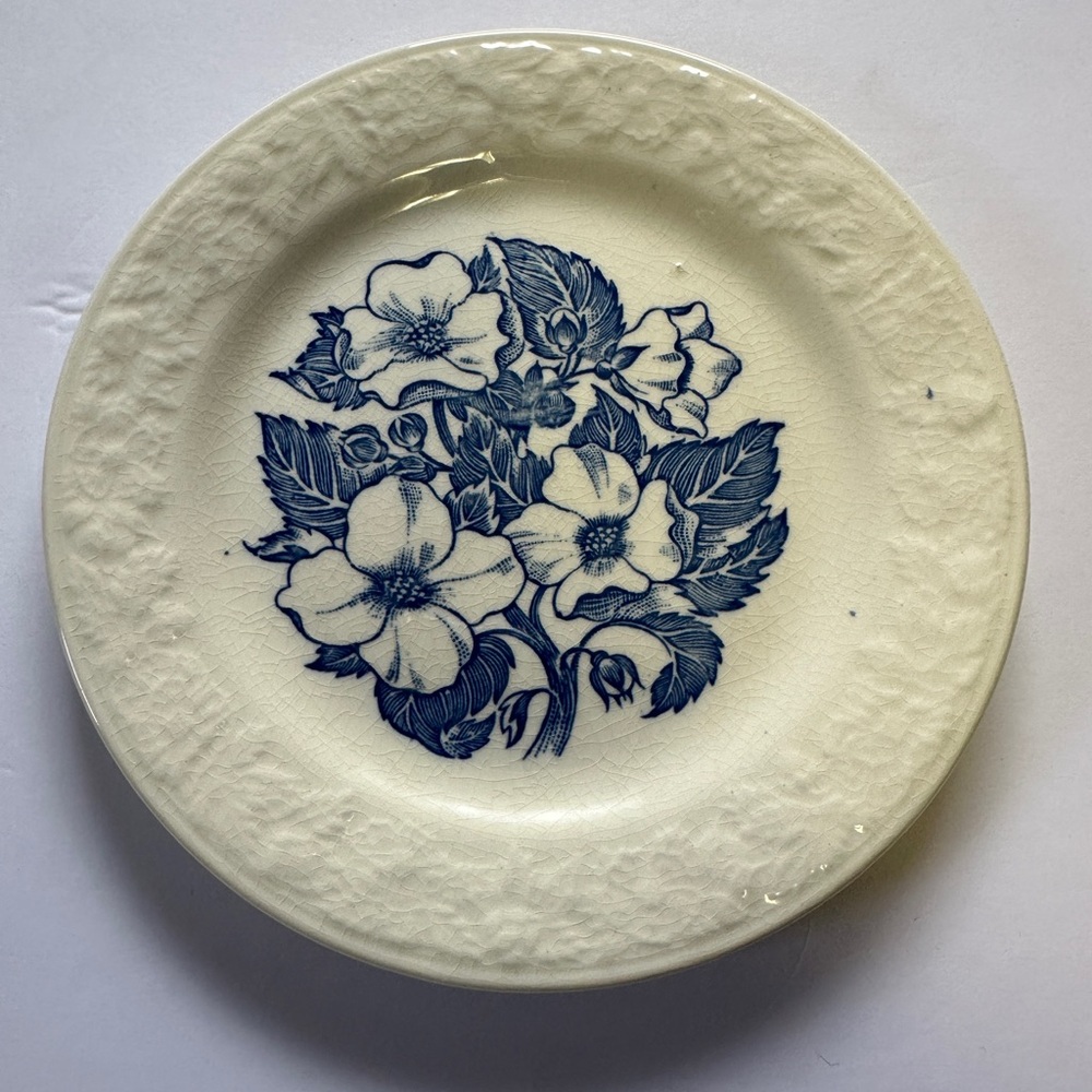 1950’s Vintage Wild Rose Plate/ Trinket Dish/Cream with Blue Flowers/made in USA